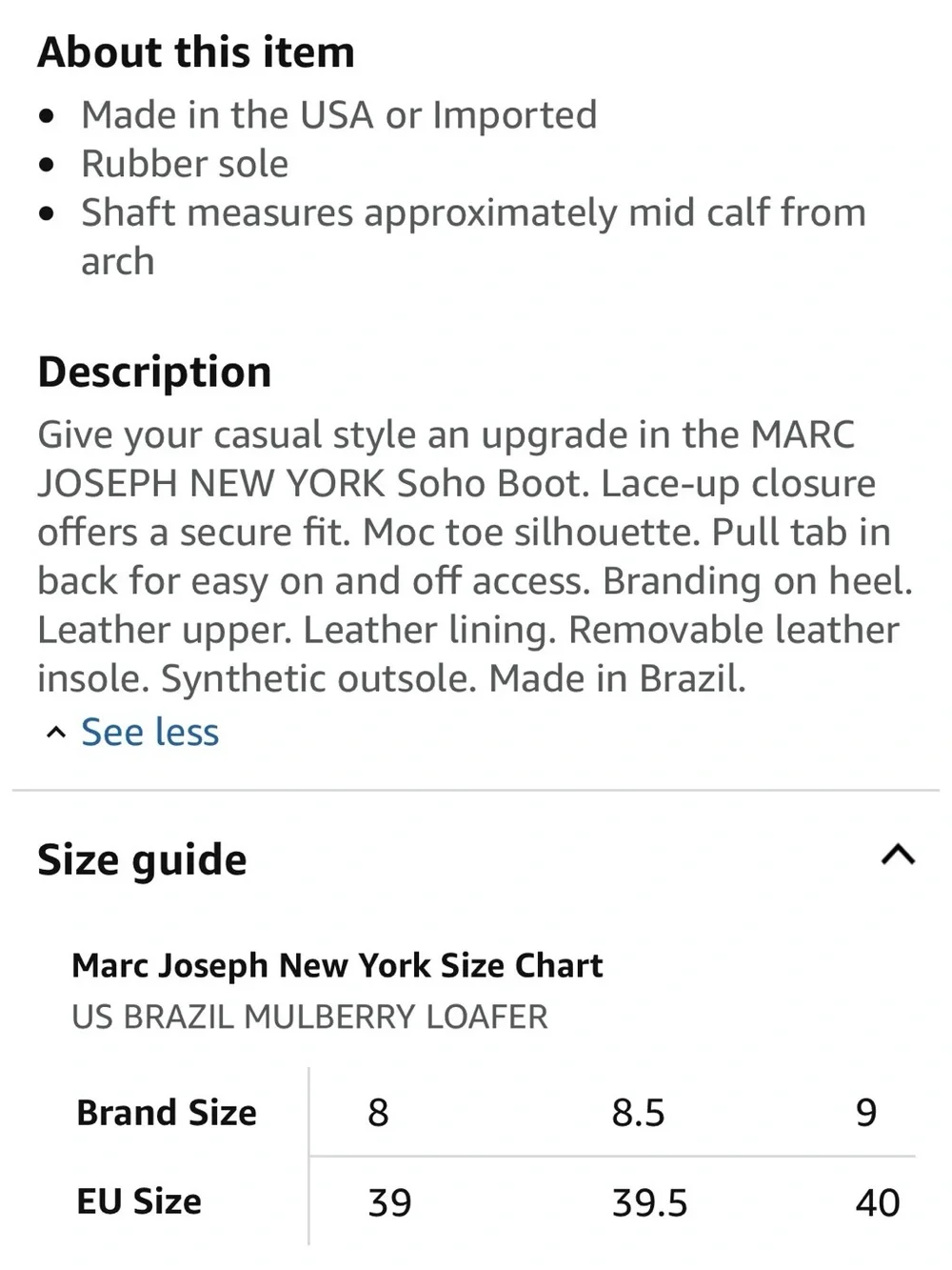 Authentic Leather Moccasins made in Brazil 8.5 Marc Joseph Soho boot *altered